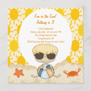 Sunny Beach Boy in the Sand Birthday Invitation