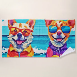 Sunny Beach Dogs: Colorful Painting Towel