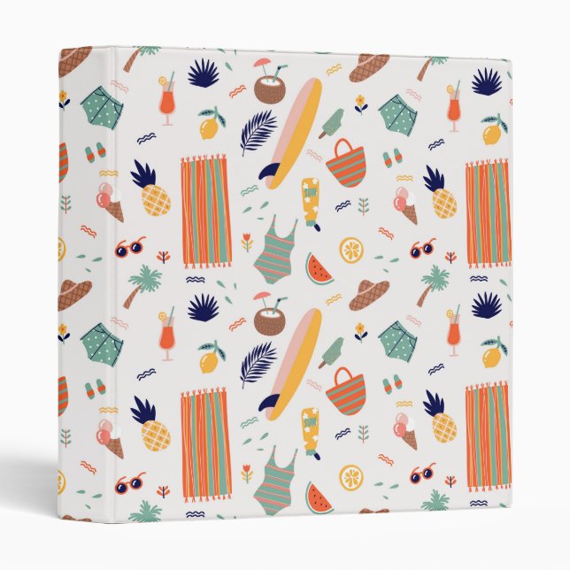 Sunny Beach Fun Pattern 3 Ring Binder (Front/Spine)
