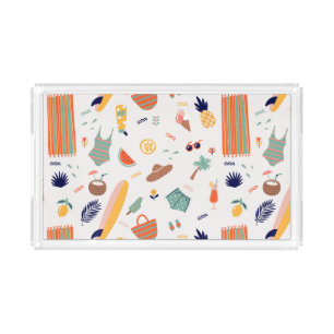 Sunny Beach Fun Pattern Acrylic Tray