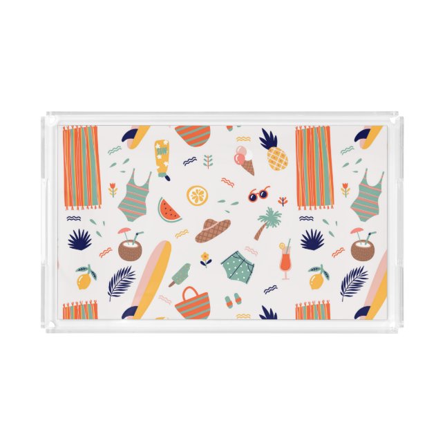 Sunny Beach Fun Pattern Acrylic Tray (Front)