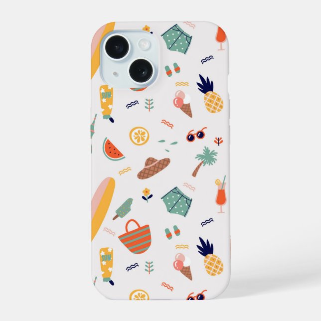 Sunny Beach Fun Pattern iPhone 15 Case (Back)
