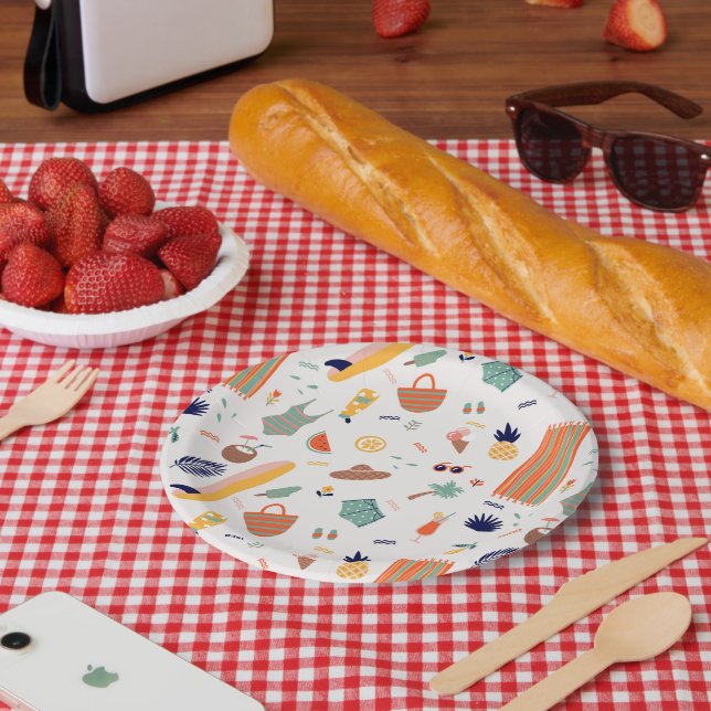 Sunny Beach Fun Pattern Paper Plates (Picnic)