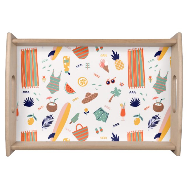 Sunny Beach Fun Pattern Serving Tray (Front)