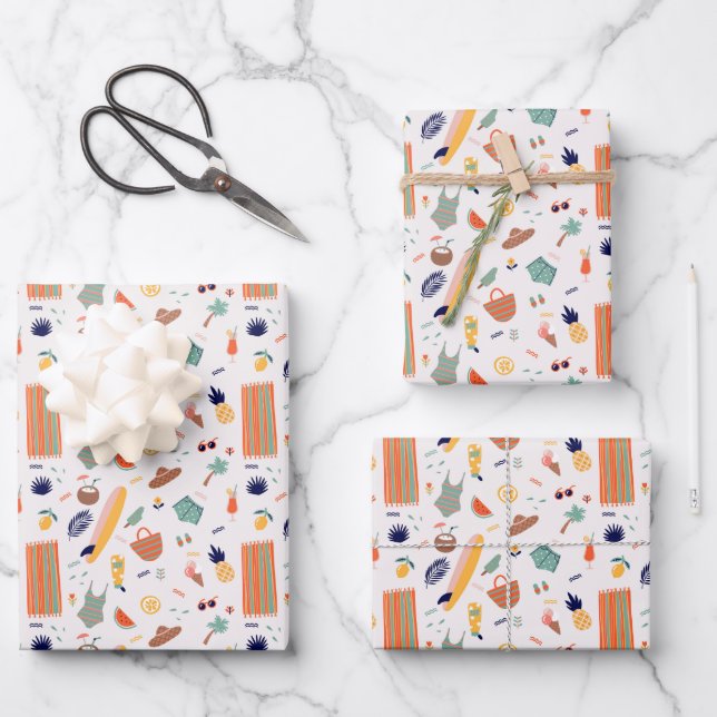 Sunny Beach Fun Pattern Wrapping Paper Sheets (Front)