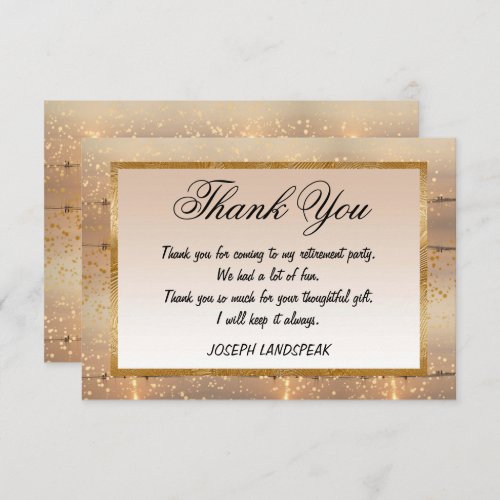 Sunny Beach  Gold Confetti Retirement Thanks Note Card