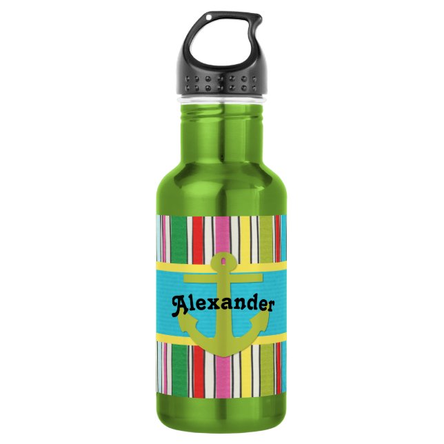 Sunny Beach Stripes Boys Stainless Steel Water Bottle (Front)