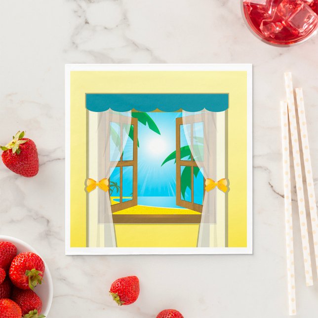 Sunny Beach View Through Open Window Napkins (Creator Uploaded)