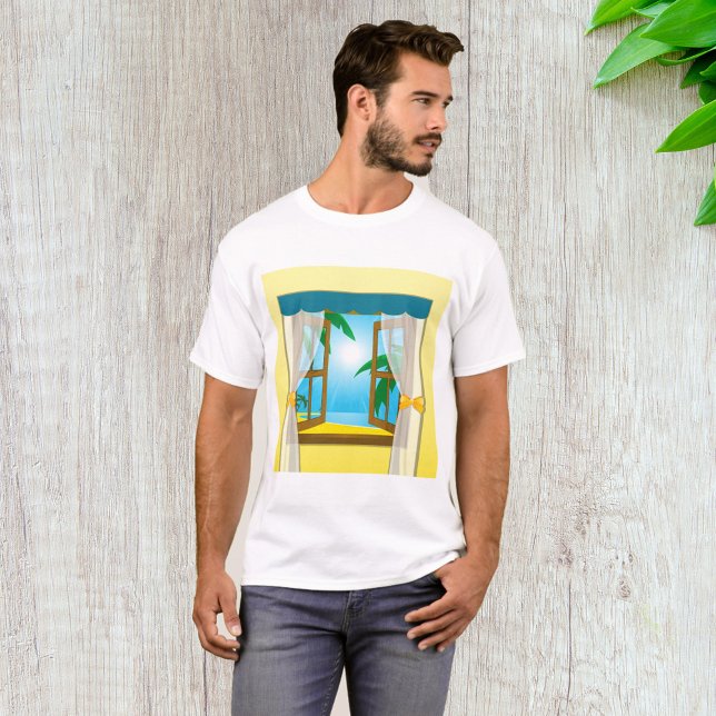 Sunny Beach View Through Open Window T-Shirt (Creator Uploaded)