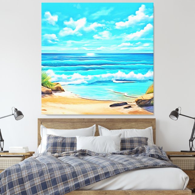 Sunny Beach Waves Design Canvas Print (Insitu(Bedroom))