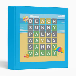 Sunny Beach Waves Vacation Word Puzzle  3 Ring Binder