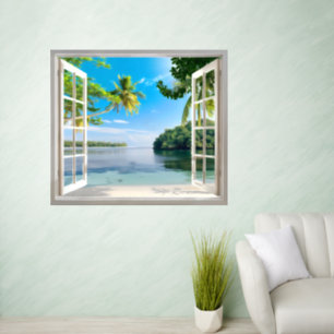 Sunny Beach Window View Wall Decal