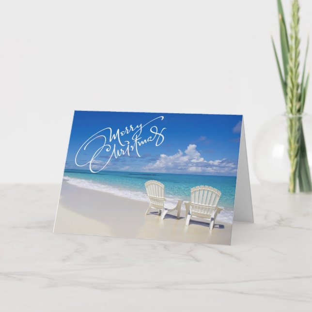 Sunny Beach With 2 Chairs Christmas Card (Front)