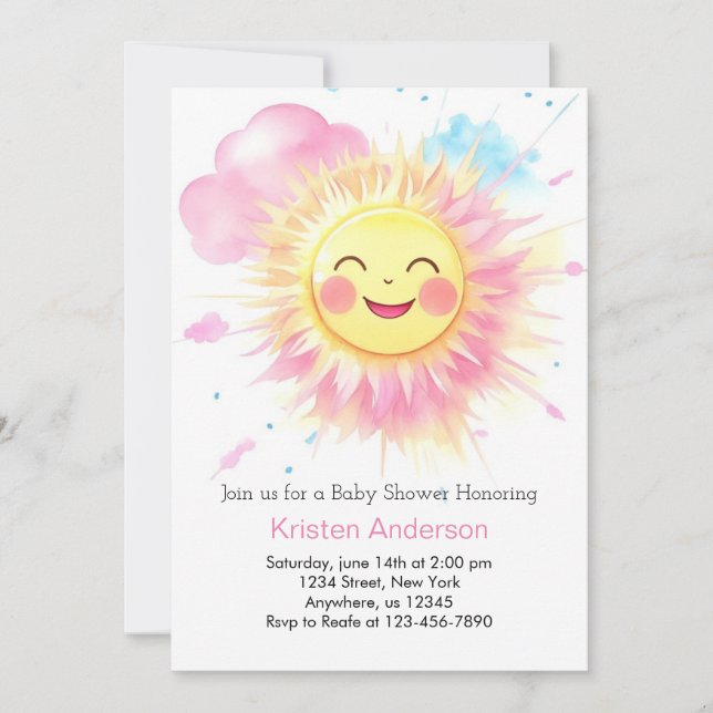 Sunny Beaming Bright Girl Baby Shower Invitation (Front)