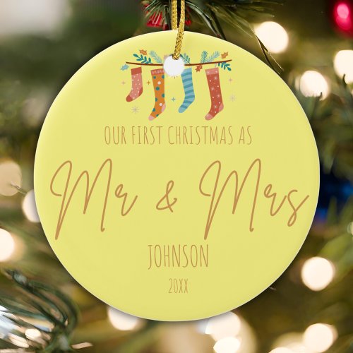 Sunny Beginnings _ Mr  Mrs First Christmas  Ceramic Ornament