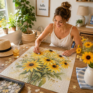Sunny Black-Eyed Susan Watercolor Bouquet  Jigsaw Puzzle