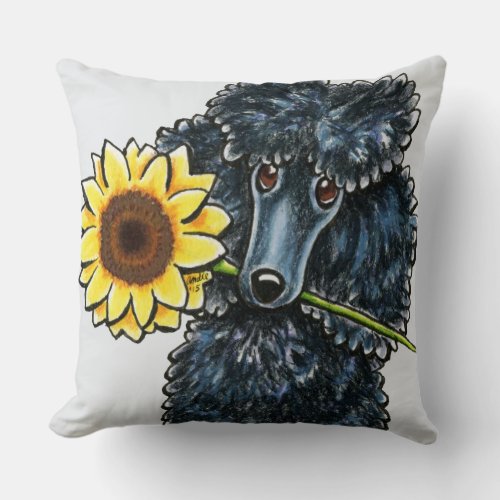 Sunny Black Miniature Poodle Throw Pillow