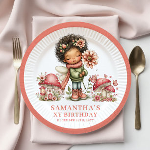 Sunny Black Skin Fairy 7th Birthday Pastel Floral Paper Plates