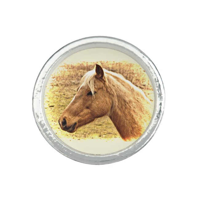 Sunny Blonde and Brown Horse Animal Ring (Front)