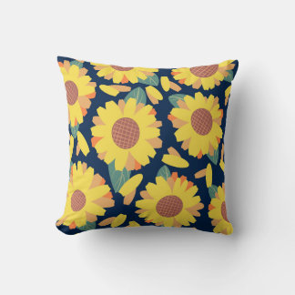 Sunny Bloom Doodles Throw Pillow