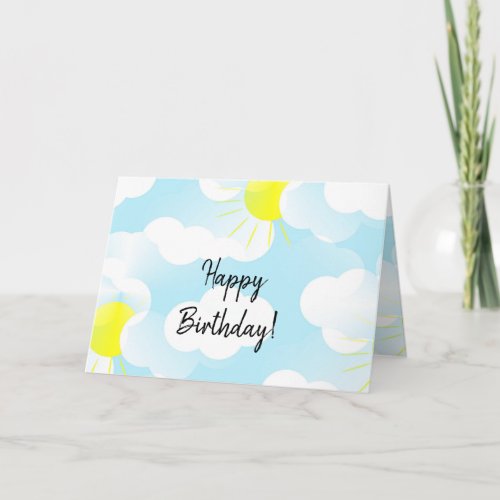 Sunny Blue Summer Sky with Clouds Birthday Wishes  Card