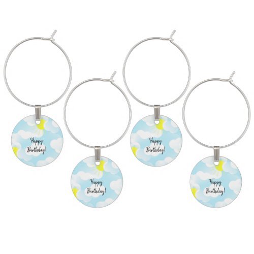 Sunny Blue Summer Sky with Clouds Birthday Wishes  Wine Charm