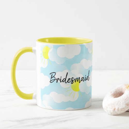 Sunny Blue Summer Sky with Clouds Bridesmaid Name Mug