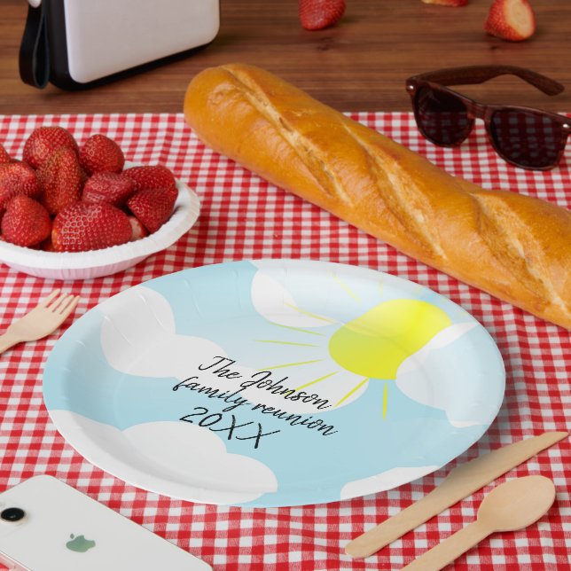 Sunny Blue Summer Sky with Clouds Family Reunion Paper Plates (Picnic)