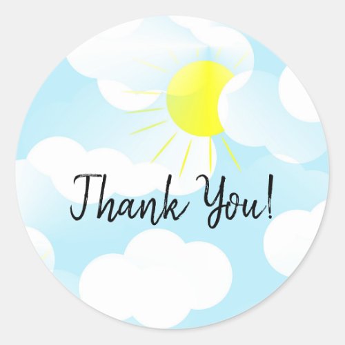 Sunny Blue Summer Sky with Clouds Thank You Classic Round Sticker