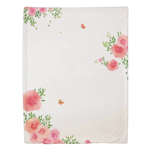 Sunny Blush Pink Flowers Butterfly Watercolor Duvet Cover
