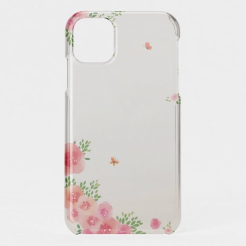 Sunny Blush Pink Flowers Butterfly Watercolor iPhone 11 Case