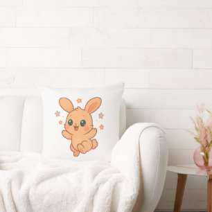Sunny Bounce Bunny Custom Baby Animal Illustration Throw Pillow