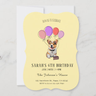 Sunny Butter Yellow - Corgi Birthday Customizable Invitation