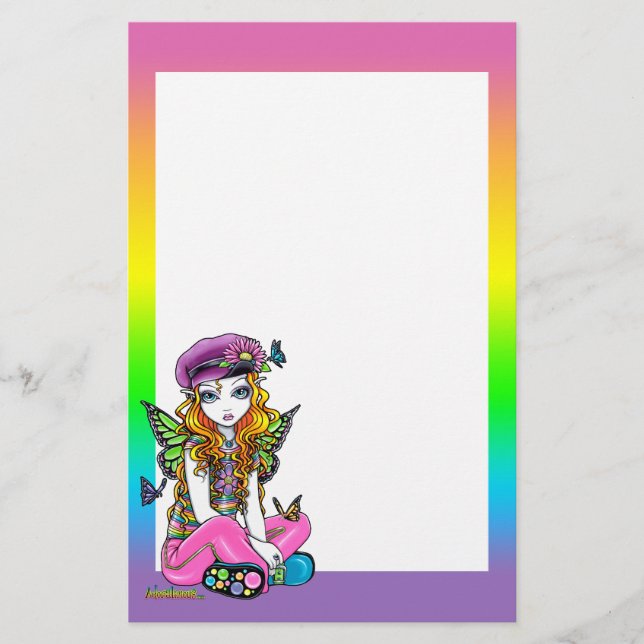 "Sunny" Butterfly Rainbow Fairy Art Stationery (Front)