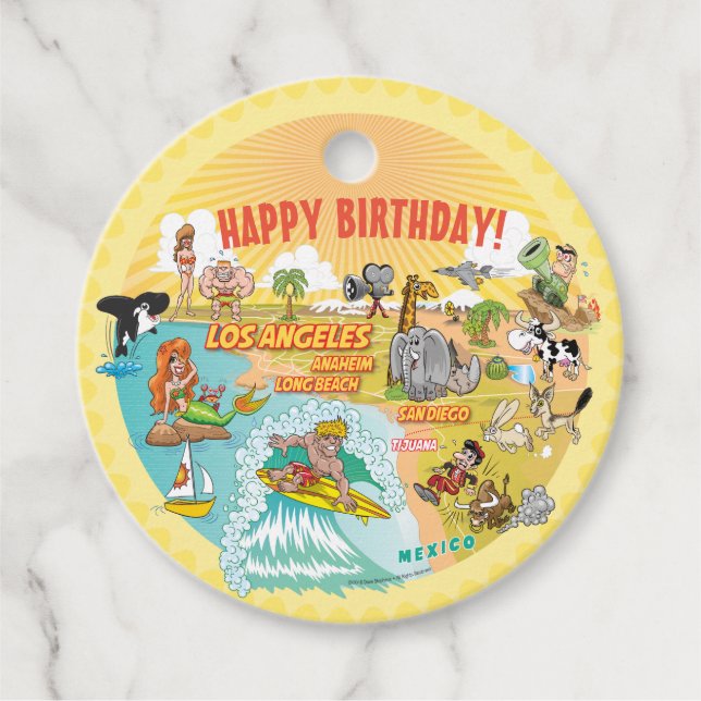 Sunny California Happy Birthday Favor Tag (Front)