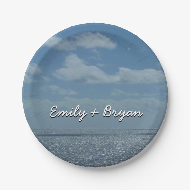 Sunny Caribbean Sea Blue Ocean Paper Plates (Front)