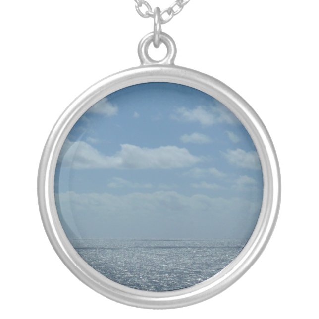 Sunny Caribbean Sea Blue Ocean Silver Plated Necklace (Front)