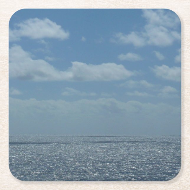 Sunny Caribbean Sea Blue Ocean Square Paper Coaster (Front)