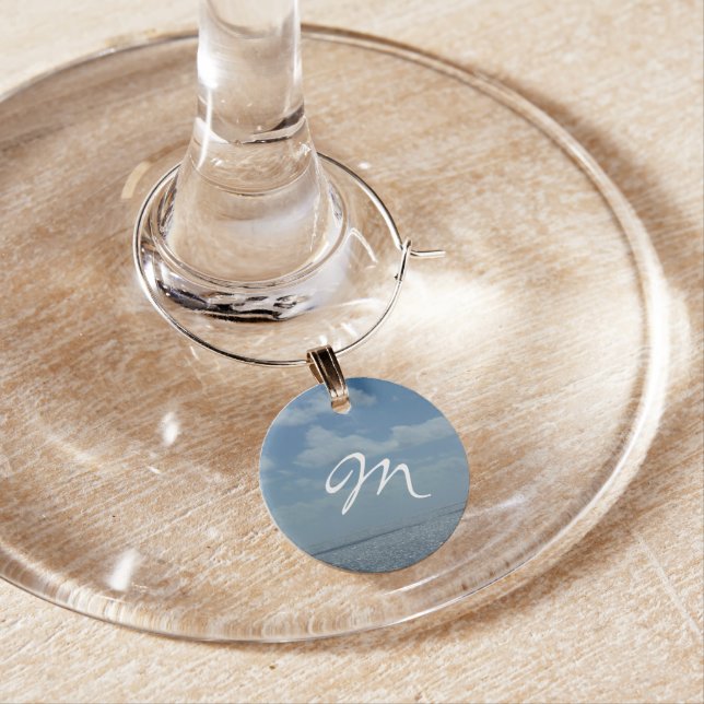 Sunny Caribbean Sea Blue Ocean Wine Glass Charm (In Situ)