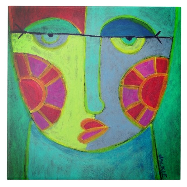 Sunny Cheeks Abstract Face Painting Ceramic Tile (Front)