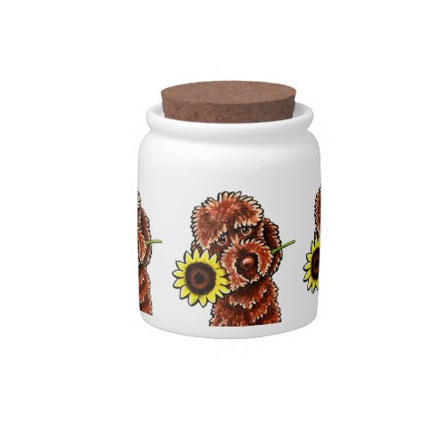 Sunny Chocolate Labradoodle Off_Leash Art Candy Jar