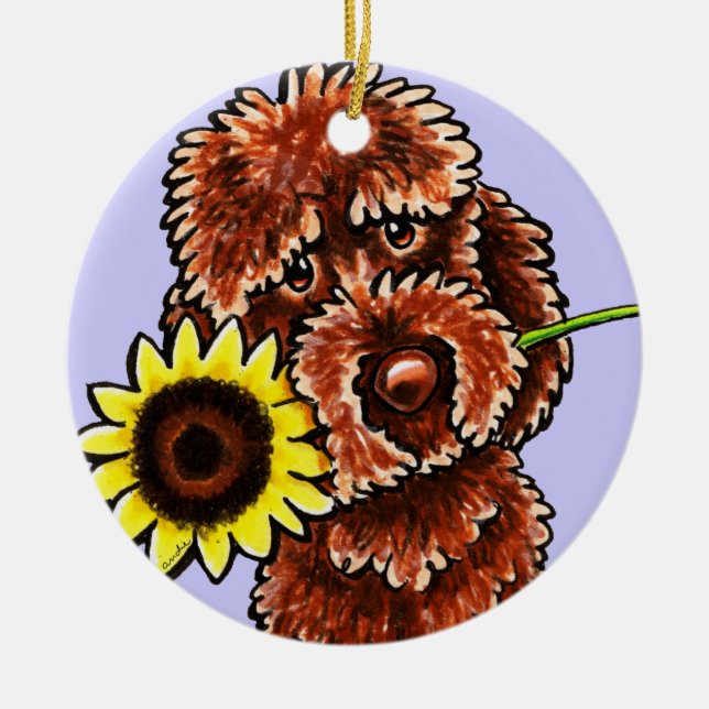 Sunny Chocolate Labradoodle Off-Leash Art™ Ceramic Ornament (Front)