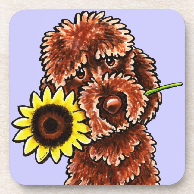 Sunny Chocolate Labradoodle Off-Leash Art™ Drink Coaster (Front)