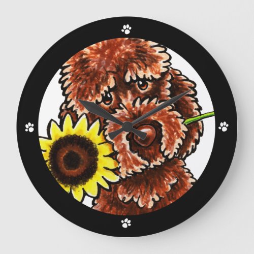 Sunny Chocolate Labradoodle Off_Leash Art Large Clock