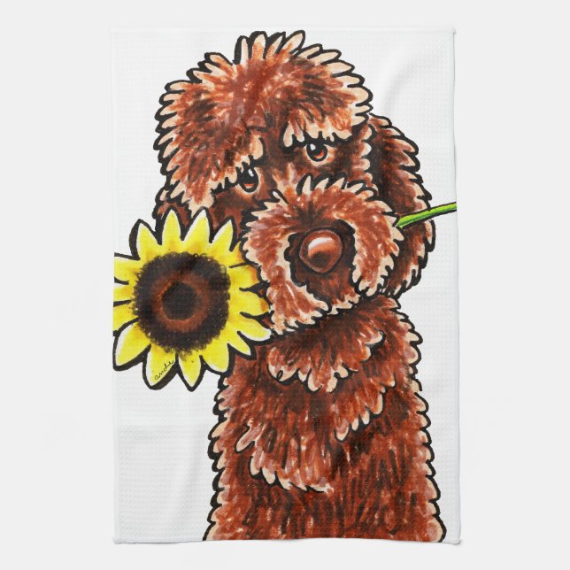 Sunny Chocolate Labradoodle Off-Leash Art™ Towel (Vertical)