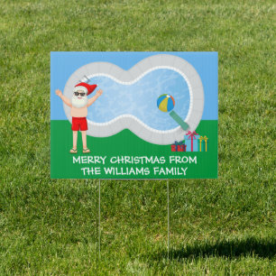 Sunny Christmas Santa Claus Cute Custom Pool Party Sign