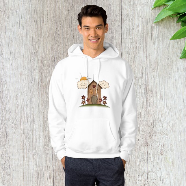 Sunny Church With Flowers Rustic Country Charm  Hoodie (Creator Uploaded)