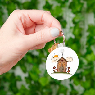 Sunny Church With Flowers Rustic Country Charm Keychain
