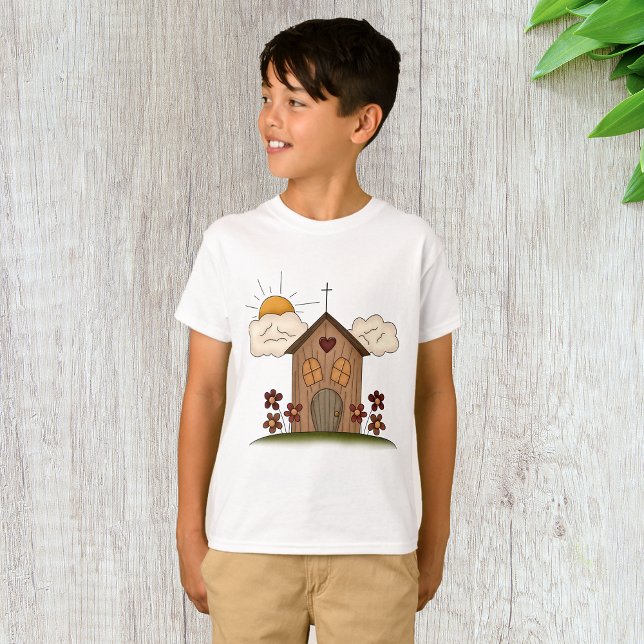 Sunny Church With Flowers Rustic Country Charm  T-Shirt (Creator Uploaded)