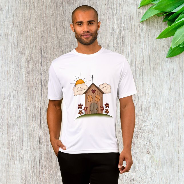 Sunny Church With Flowers Rustic Country Charm  T-Shirt (Creator Uploaded)